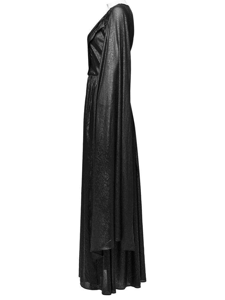 Elegant V-Neck Black Chiffon Dress with Long Sleeves - image 5