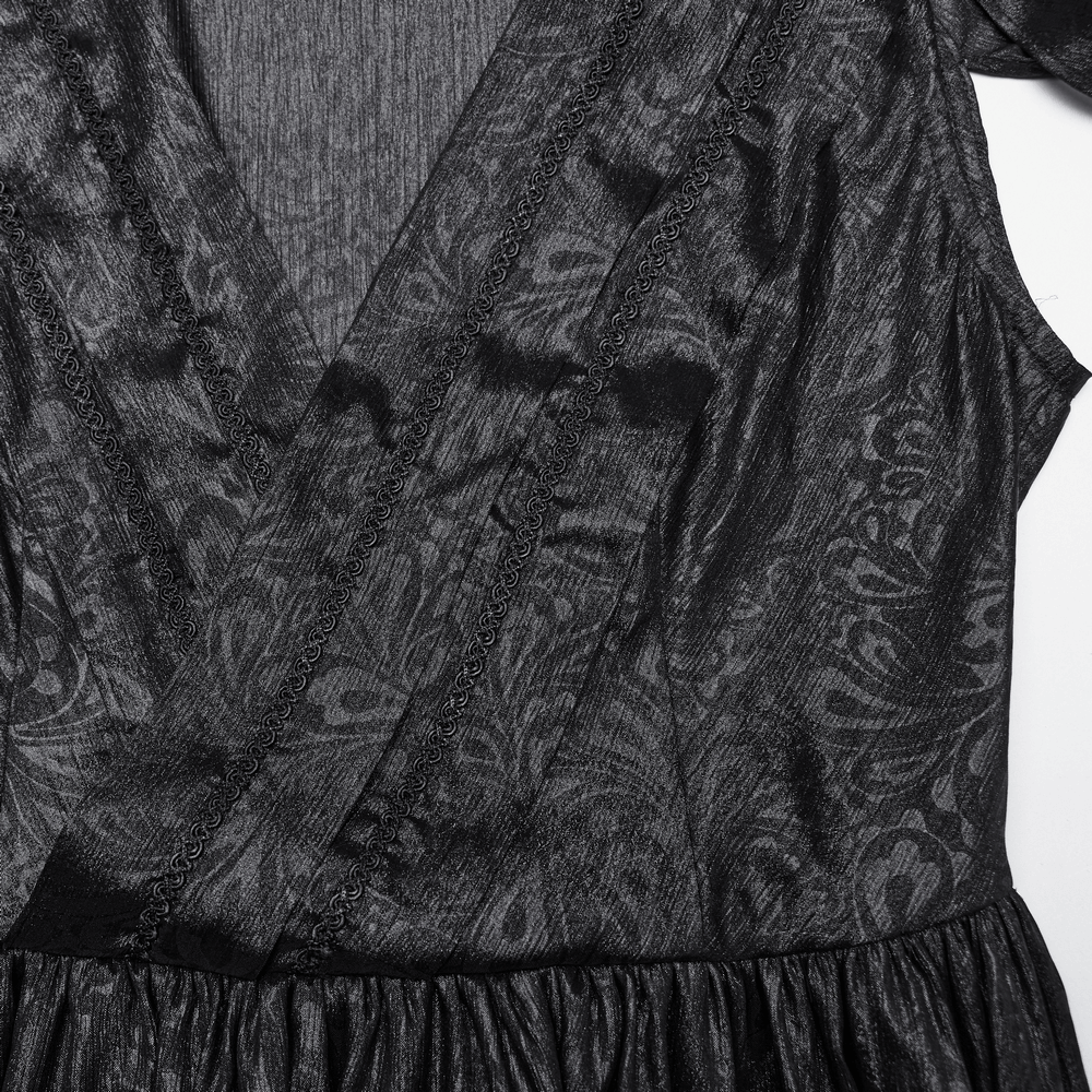 Elegant V-Neck Black Chiffon Dress with Long Sleeves - image 8