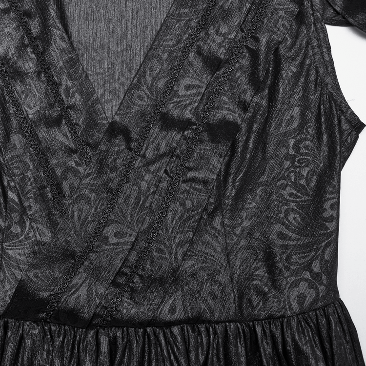 Elegant V-Neck Black Chiffon Dress with Long Sleeves - image 8