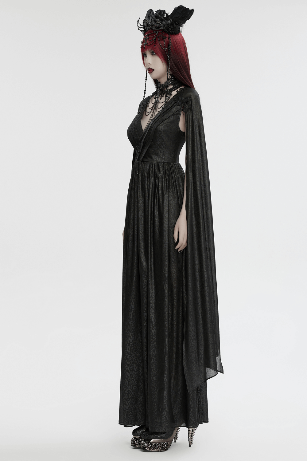Elegant V-Neck Black Chiffon Dress with Long Sleeves - image 15
