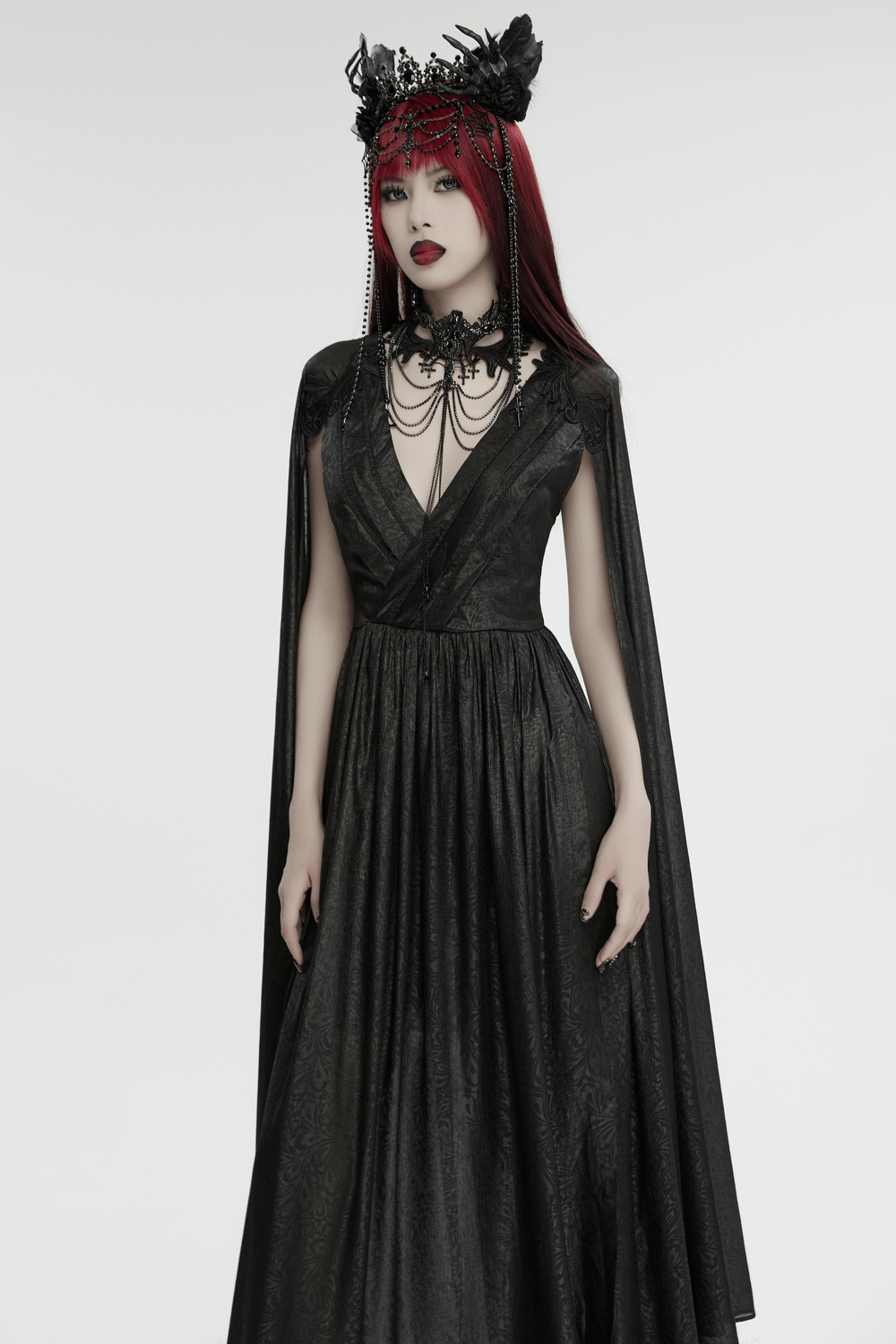 Elegant V-Neck Black Chiffon Dress with Long Sleeves - image 11