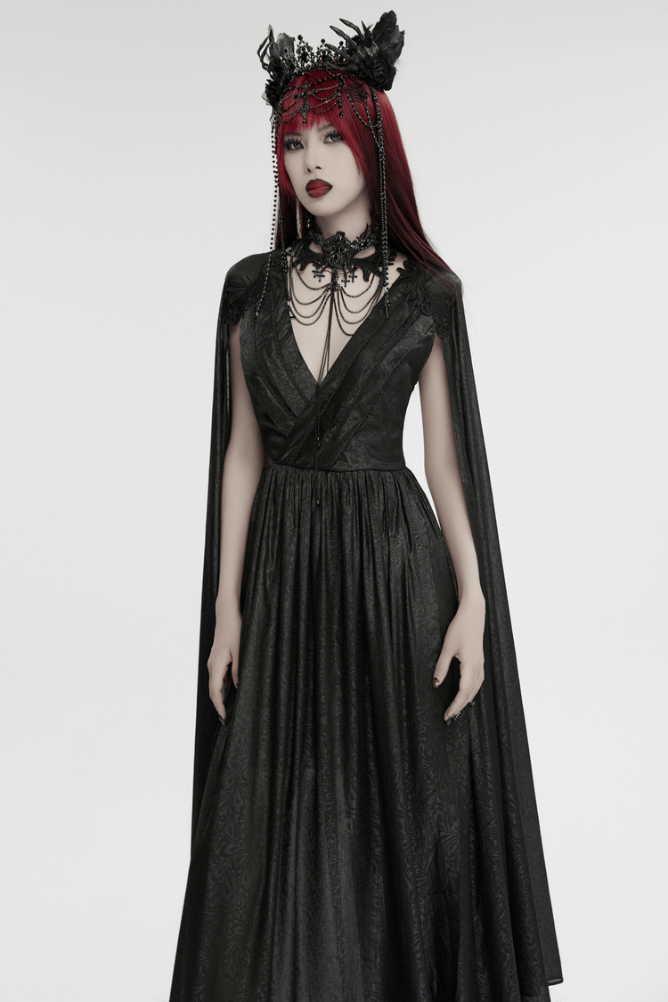 Elegant V-Neck Black Chiffon Dress with Long Sleeves - image 11