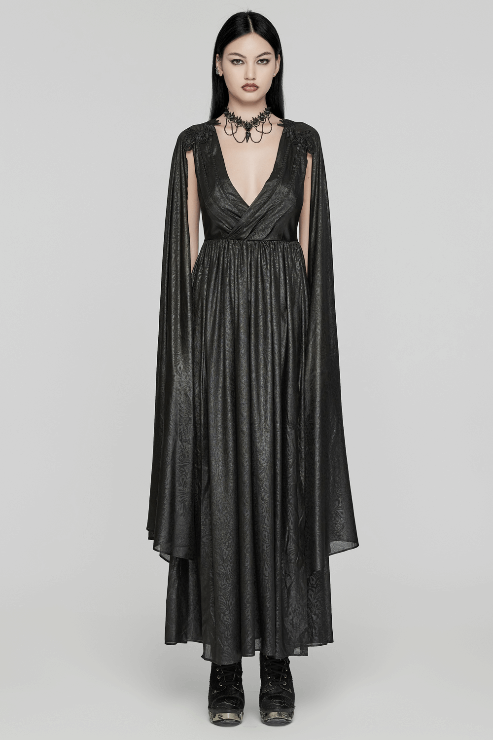 Elegant V-Neck Black Chiffon Dress with Long Sleeves - image 16