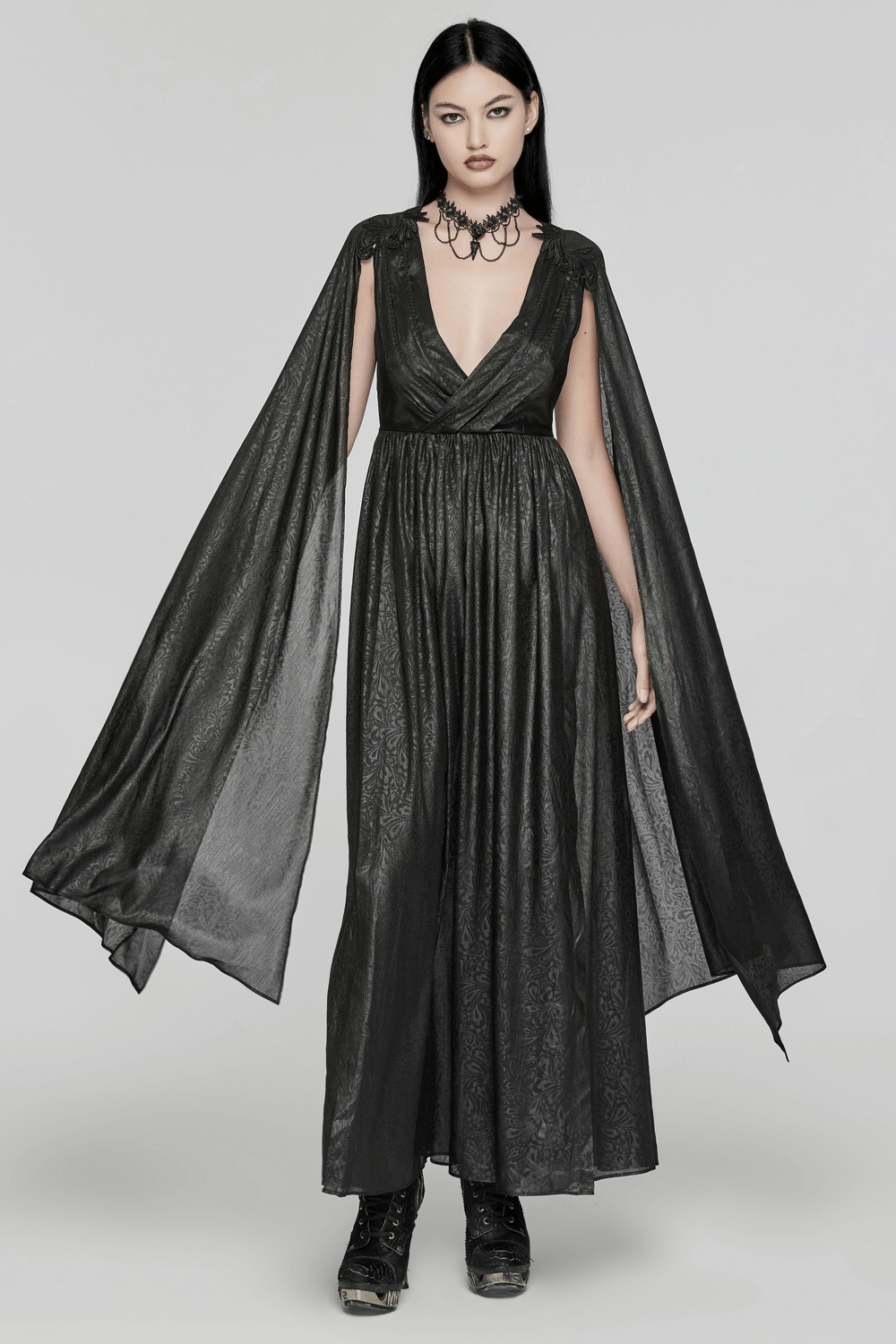 Elegant V-Neck Black Chiffon Dress with Long Sleeves - image 17