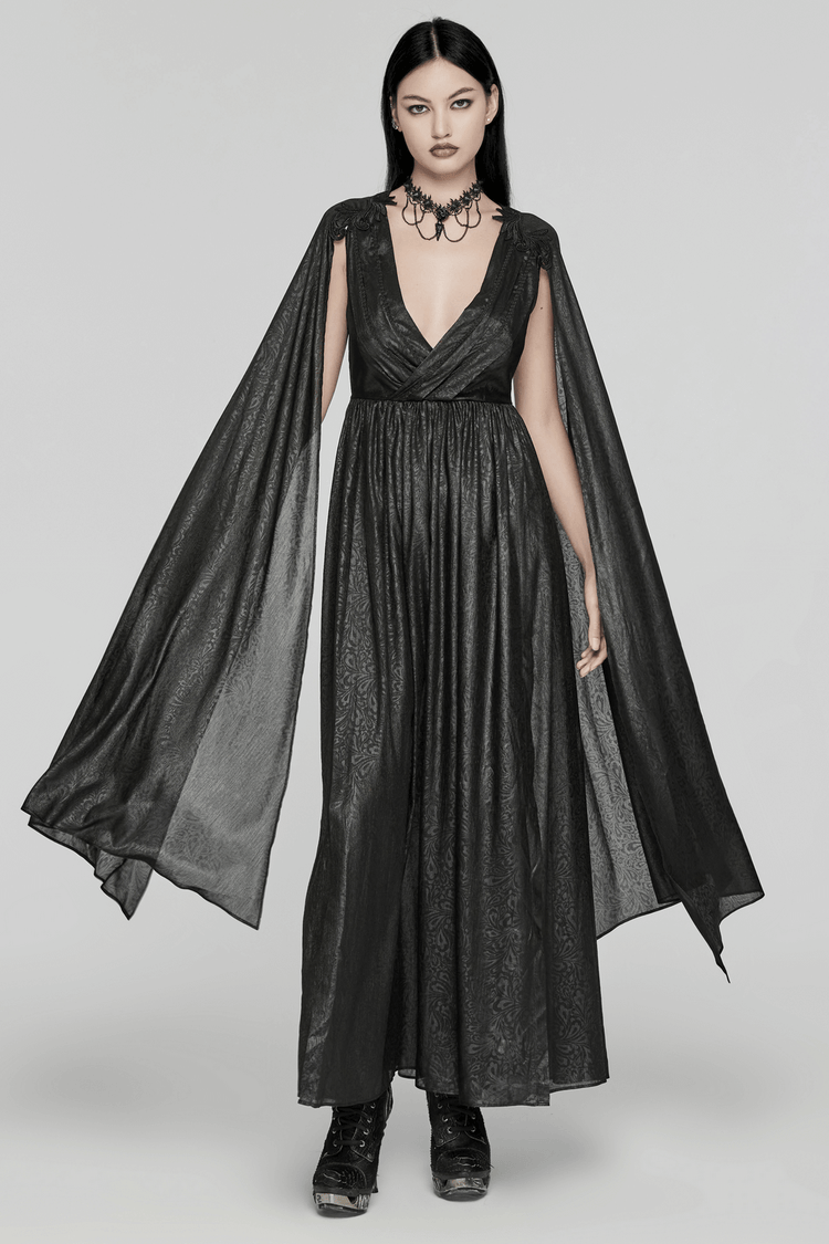 Elegant V-Neck Black Chiffon Dress with Long Sleeves - image 17