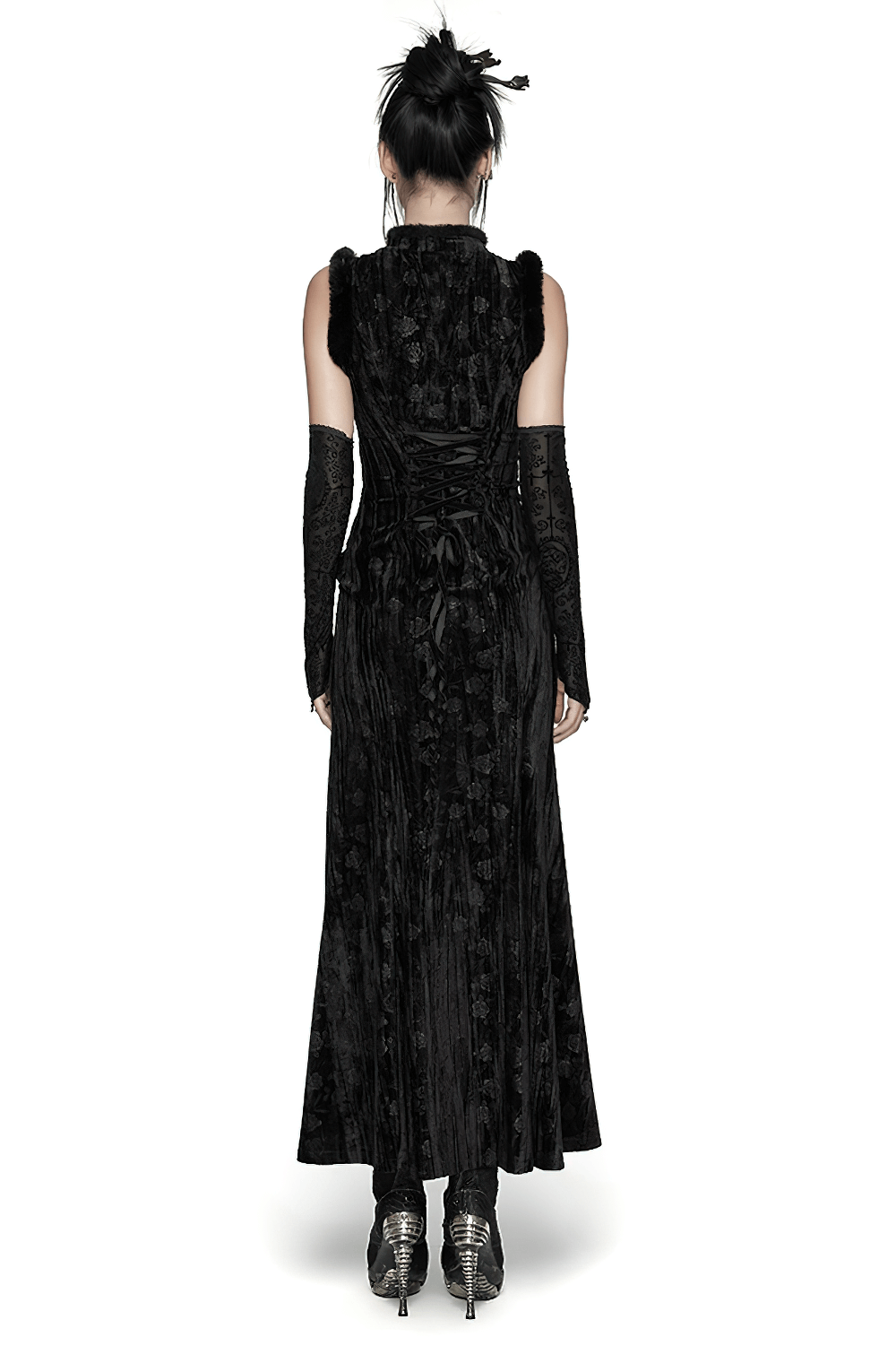Elegant Velvet Dress with Slanted Collar and Appliques - image 2