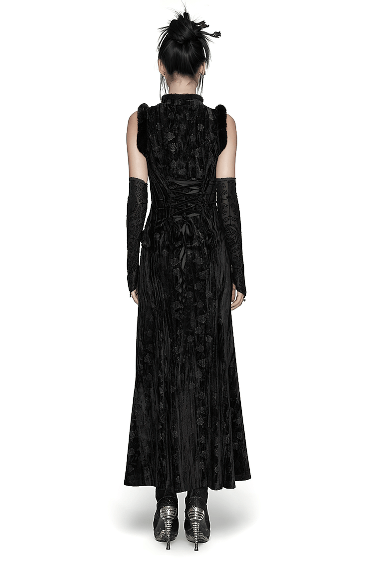 Elegant Velvet Dress with Slanted Collar and Appliques - image 2