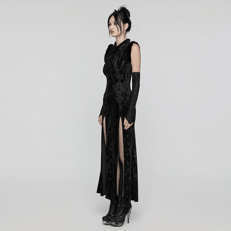 Elegant Velvet Dress with Slanted Collar and Appliques - image 9
