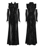 Elegant Velvet Dress with Slanted Collar and Appliques - image 3