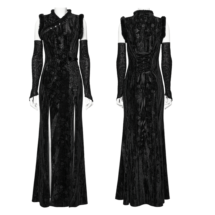Elegant Velvet Dress with Slanted Collar and Appliques - image 3