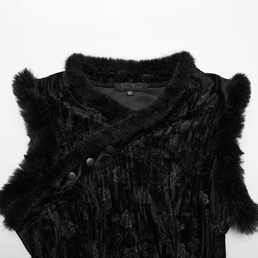 Elegant Velvet Dress with Slanted Collar and Appliques - image 4