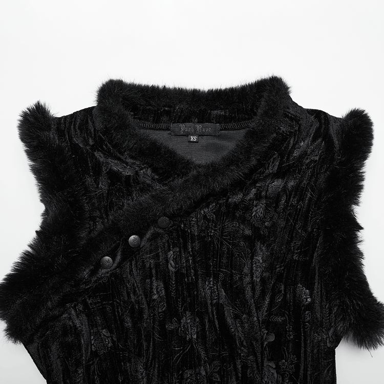 Elegant Velvet Dress with Slanted Collar and Appliques - image 4
