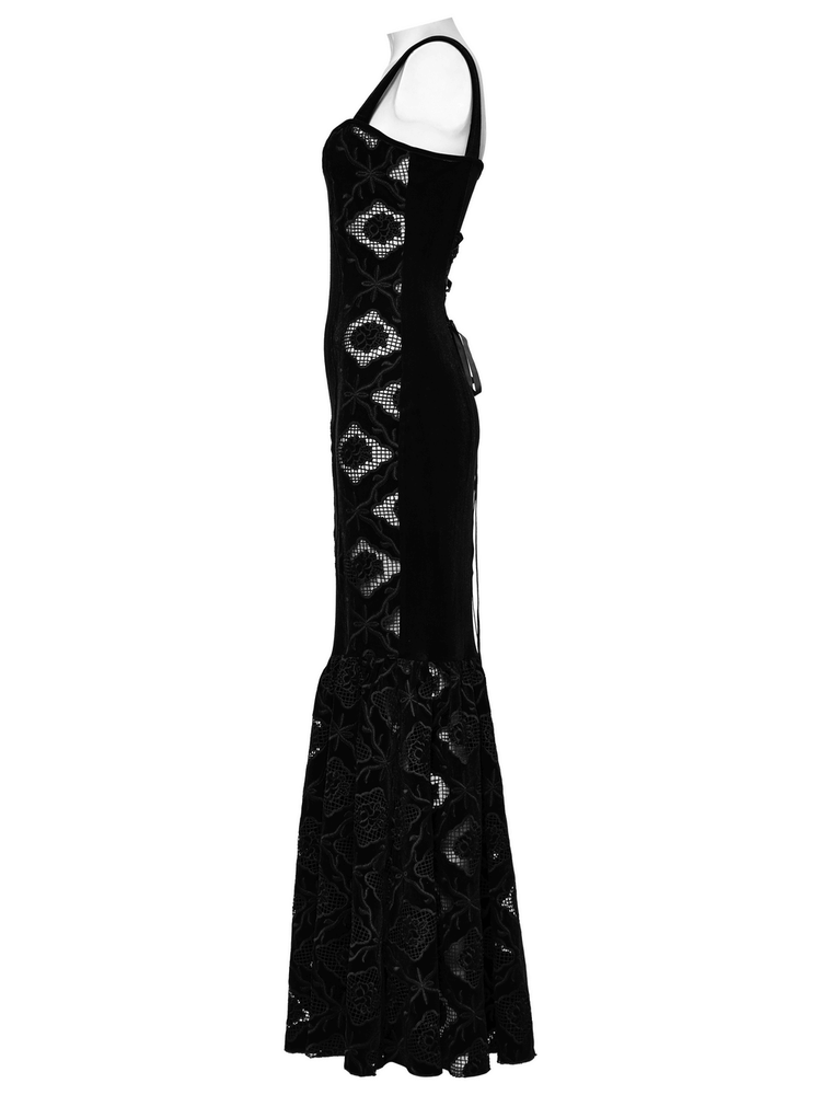 Elegant Velvet Embroidered Dress with Pleated Hem - image 5