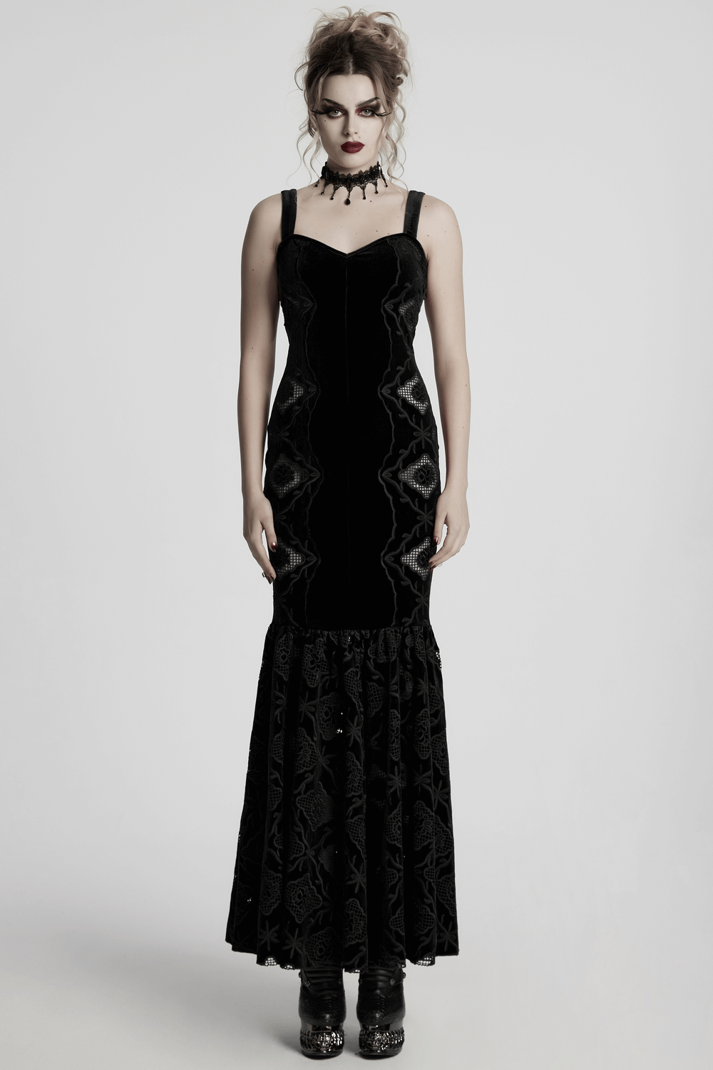 Elegant Velvet Embroidered Dress with Pleated Hem - image 11