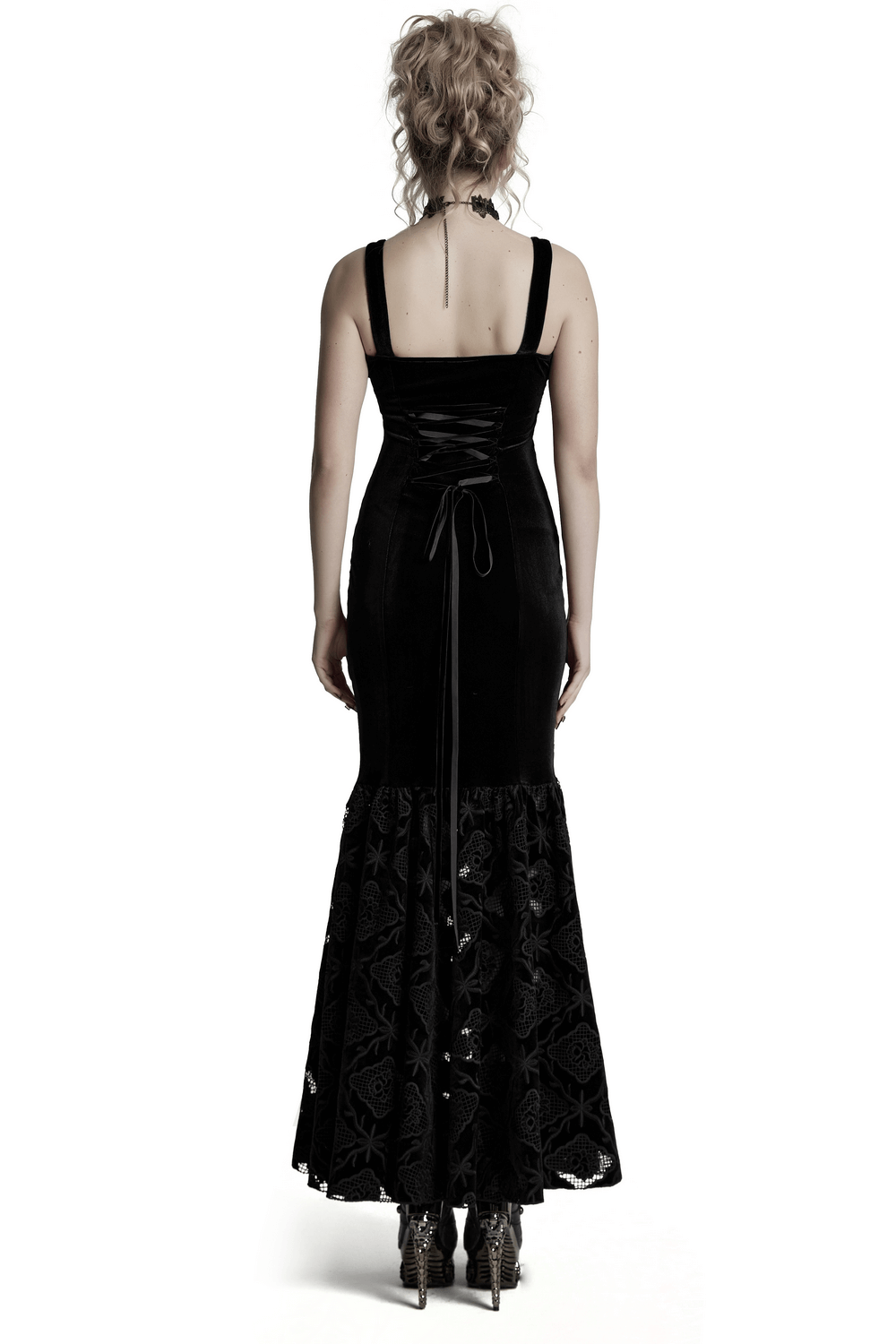 Elegant Velvet Embroidered Dress with Pleated Hem - image 2