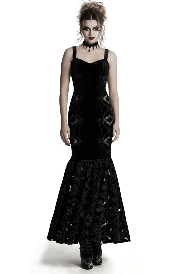 Elegant Velvet Embroidered Dress with Pleated Hem - image 1