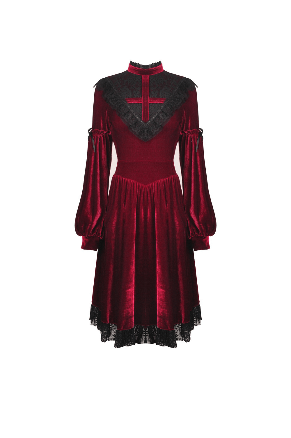 Elegant Velvet Gothic Dress with Lace Detail - Victorian Romance - image 4