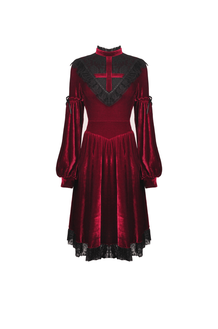 Elegant Velvet Gothic Dress with Lace Detail - Victorian Romance - image 4