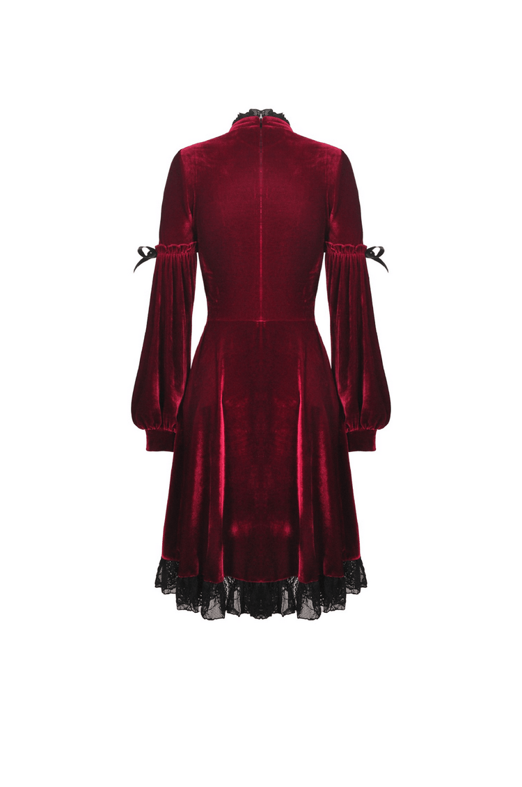 Elegant Velvet Gothic Dress with Lace Detail - Victorian Romance - image 5