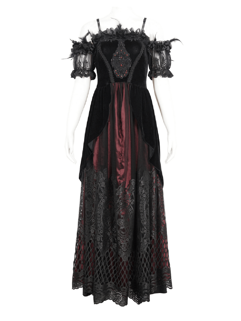 Elegant Velvet Off-The-Shoulder Victorian Dress - image 3