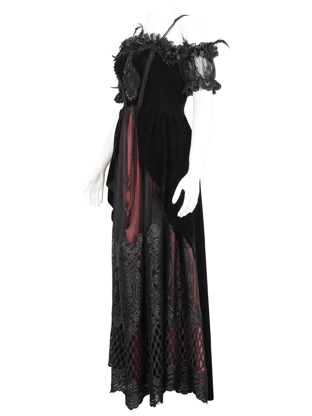 Elegant Velvet Off-The-Shoulder Victorian Dress - image 4
