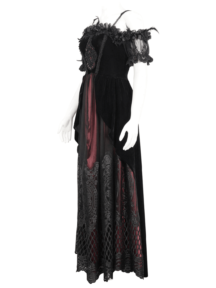 Elegant Velvet Off-The-Shoulder Victorian Dress - image 4