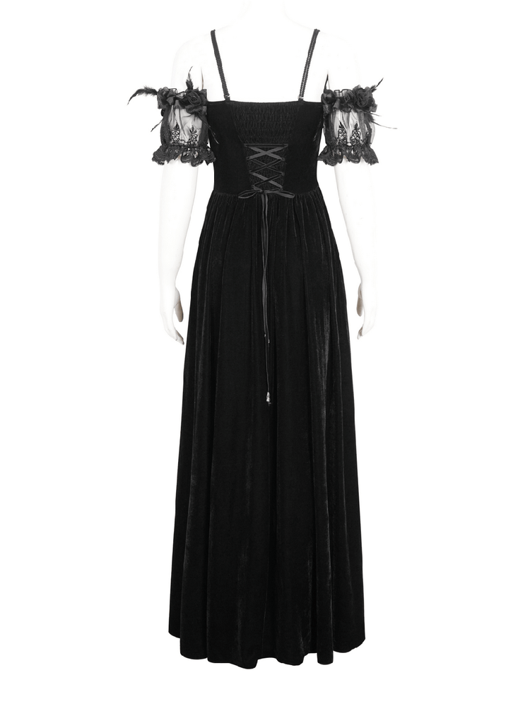 Elegant Velvet Off-The-Shoulder Victorian Dress - image 5