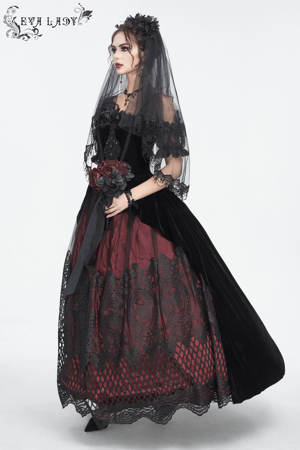 Elegant Velvet Off-The-Shoulder Victorian Dress - image 18