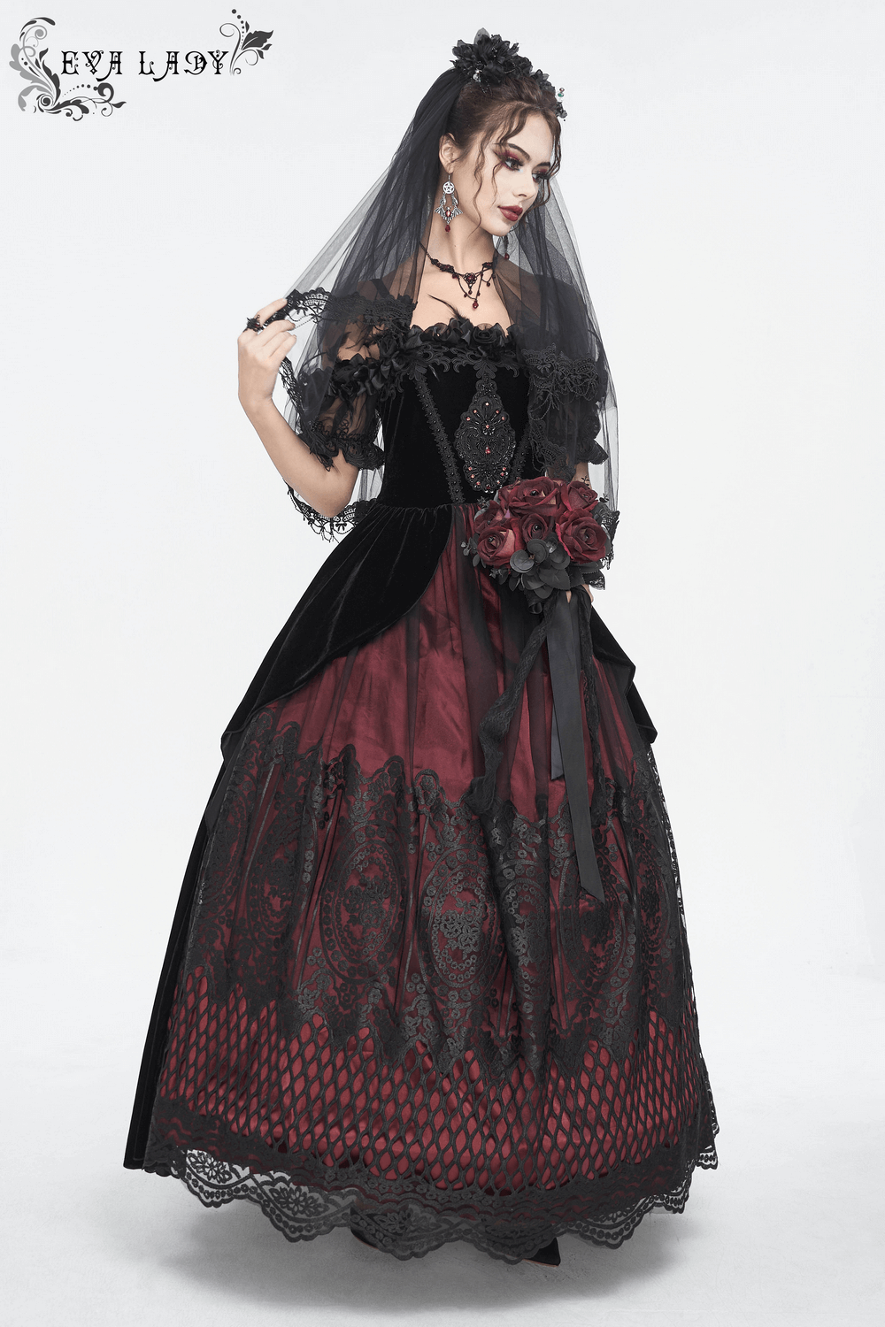 Elegant Velvet Off-The-Shoulder Victorian Dress - image 19