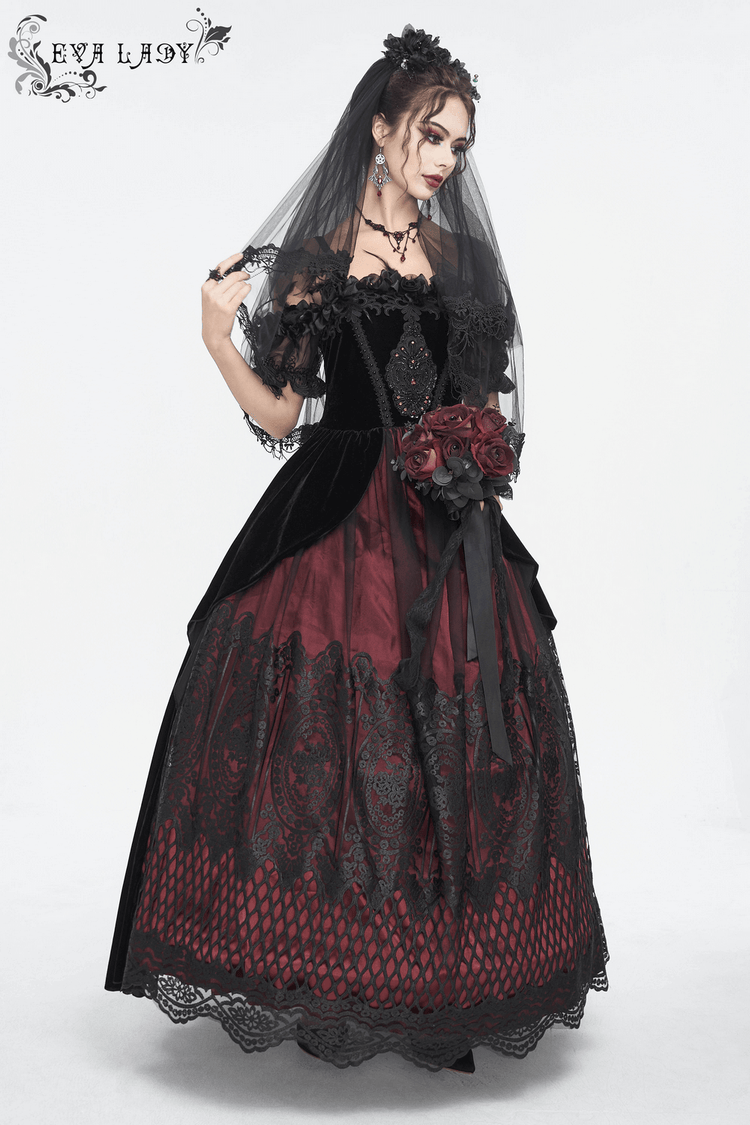 Elegant Velvet Off-The-Shoulder Victorian Dress - image 19