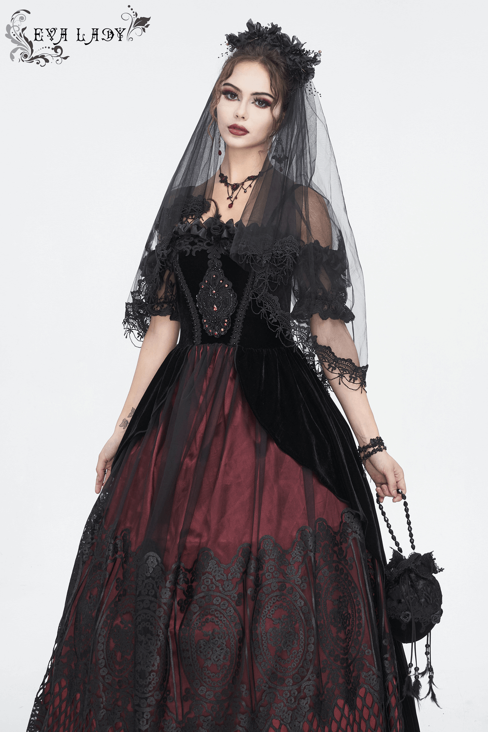 Elegant Velvet Off-The-Shoulder Victorian Dress - image 17