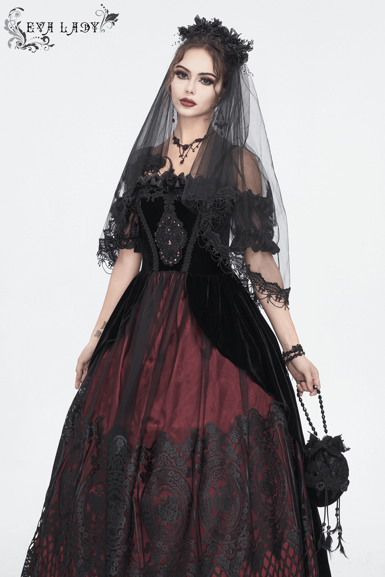 Elegant Velvet Off-The-Shoulder Victorian Dress - image 17