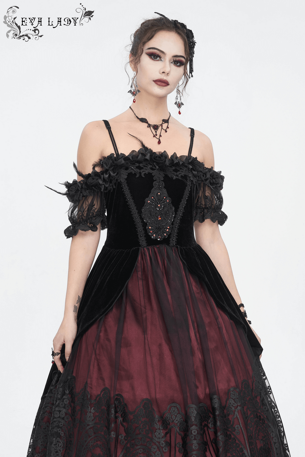 Elegant Velvet Off-The-Shoulder Victorian Dress - image 15