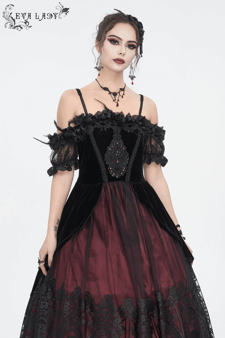 Elegant Velvet Off-The-Shoulder Victorian Dress - image 15