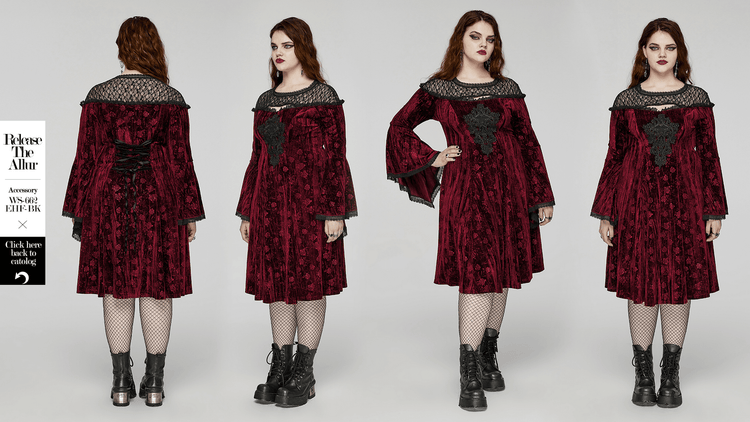 Elegant Velvet Rose Mesh Dress with Trumpet Sleeves - image 13