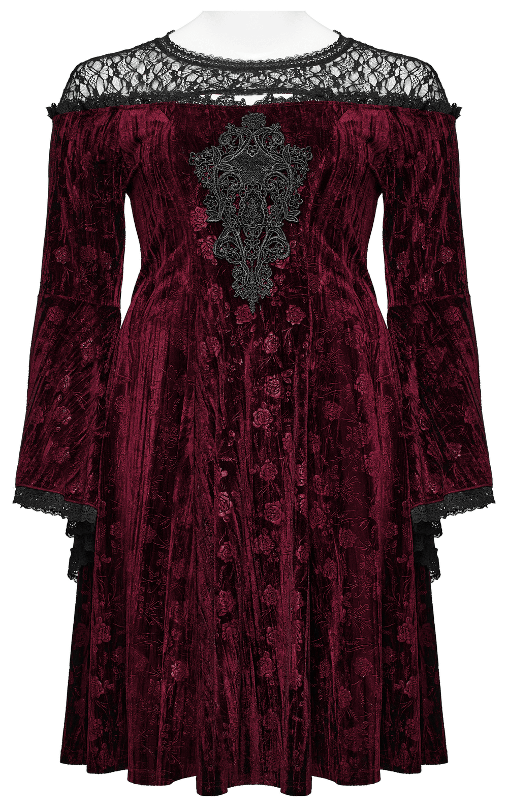 Elegant Velvet Rose Mesh Dress with Trumpet Sleeves - image 4