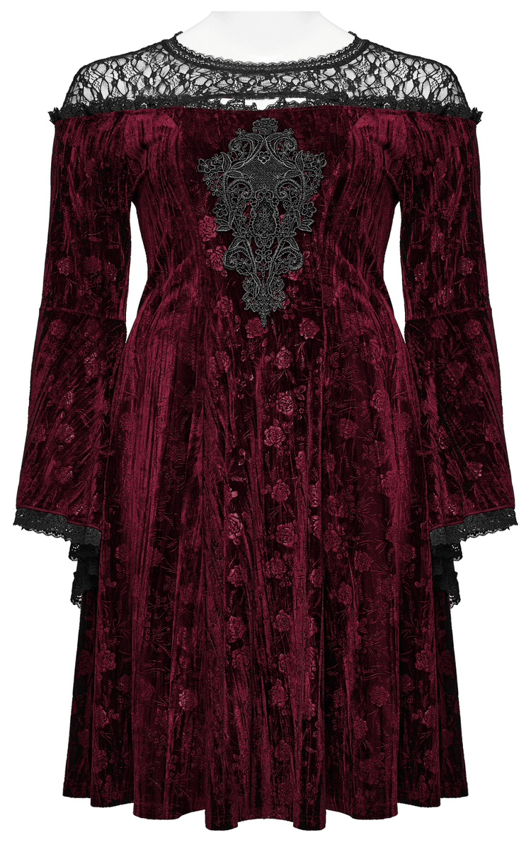 Elegant Velvet Rose Mesh Dress with Trumpet Sleeves - image 4
