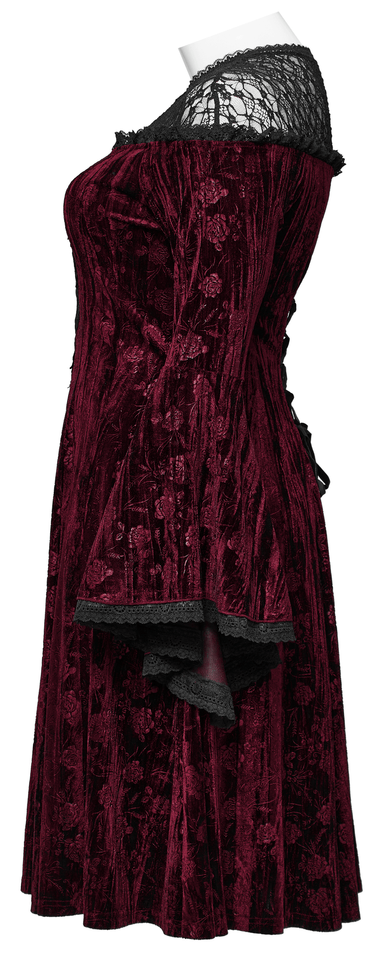 Elegant Velvet Rose Mesh Dress with Trumpet Sleeves - image 5