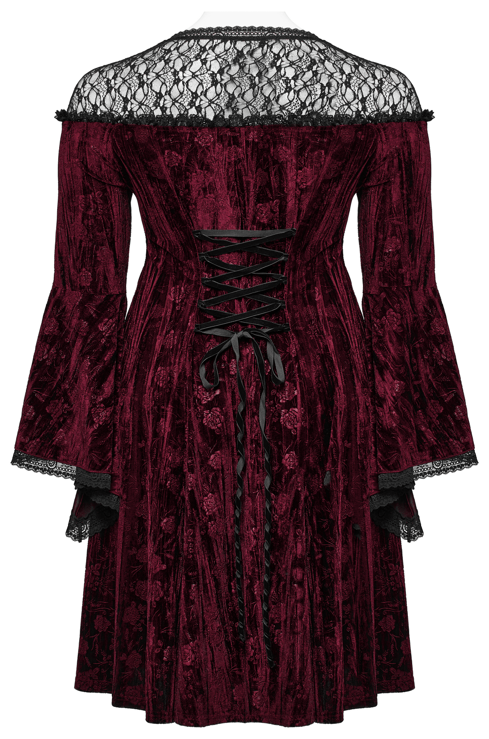Elegant Velvet Rose Mesh Dress with Trumpet Sleeves - image 6