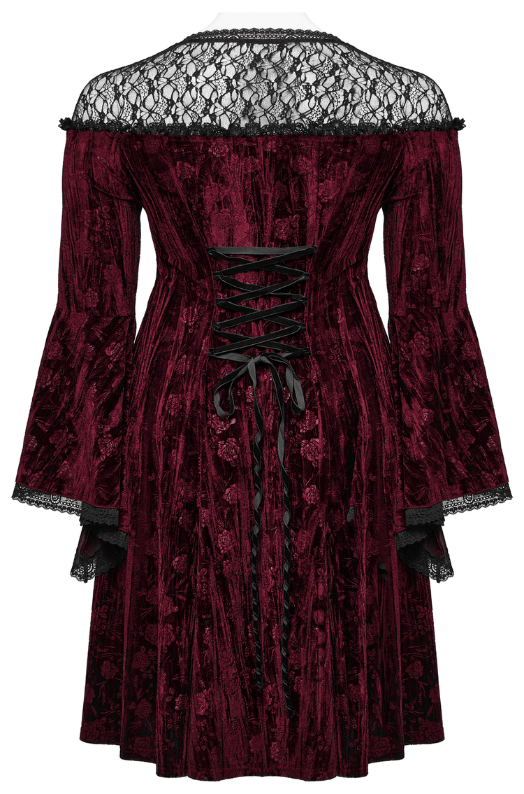 Elegant Velvet Rose Mesh Dress with Trumpet Sleeves - image 6
