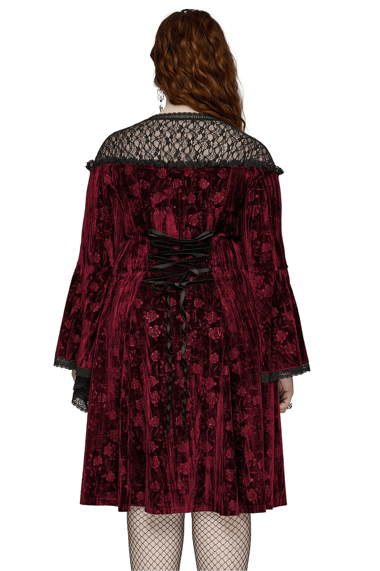 Elegant Velvet Rose Mesh Dress with Trumpet Sleeves - image 2