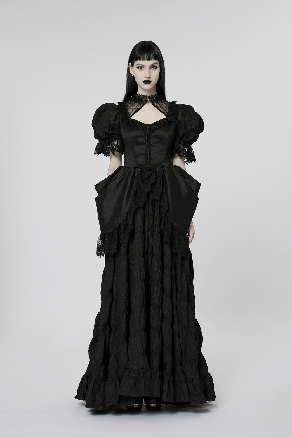 Elegant Victorian Gothic Lace Ruffles Evening Gown - image 11