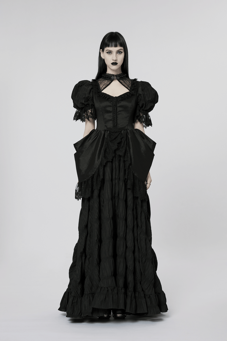 Elegant Victorian Gothic Lace Ruffles Evening Gown - image 11
