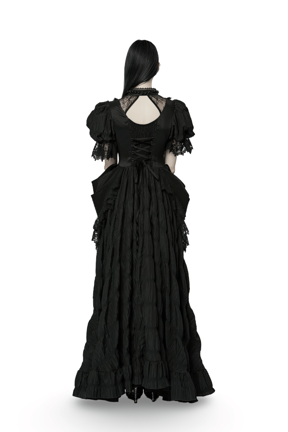 Elegant Victorian Gothic Lace Ruffles Evening Gown - image 2
