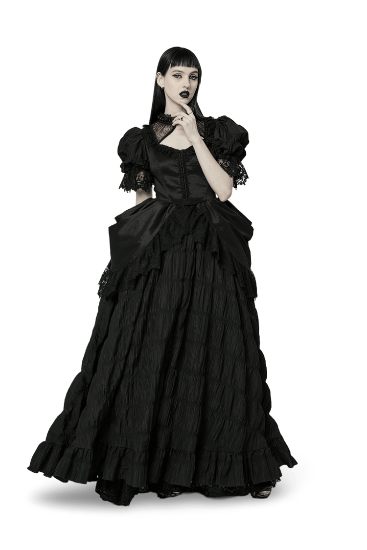 Elegant Victorian Gothic Lace Ruffles Evening Gown - image 1