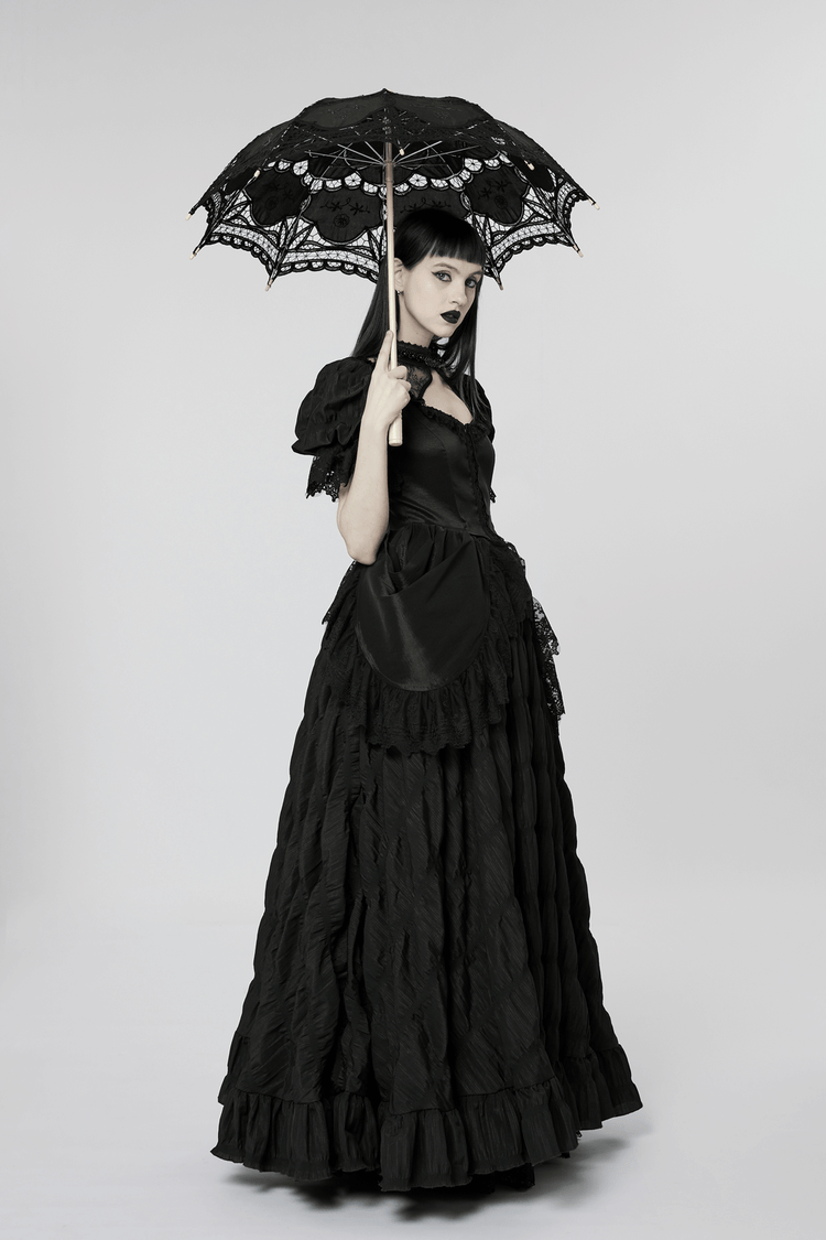 Elegant Victorian Gothic Lace Ruffles Evening Gown - image 12