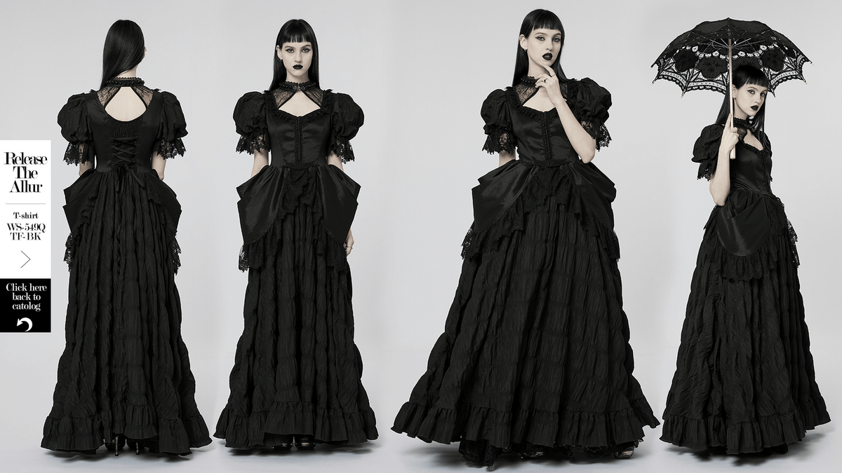 Elegant Victorian Gothic Lace Ruffles Evening Gown - image 13