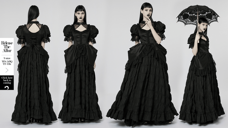 Elegant Victorian Gothic Lace Ruffles Evening Gown - image 13