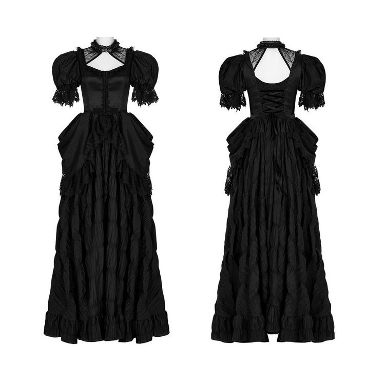 Elegant Victorian Gothic Lace Ruffles Evening Gown - image 3