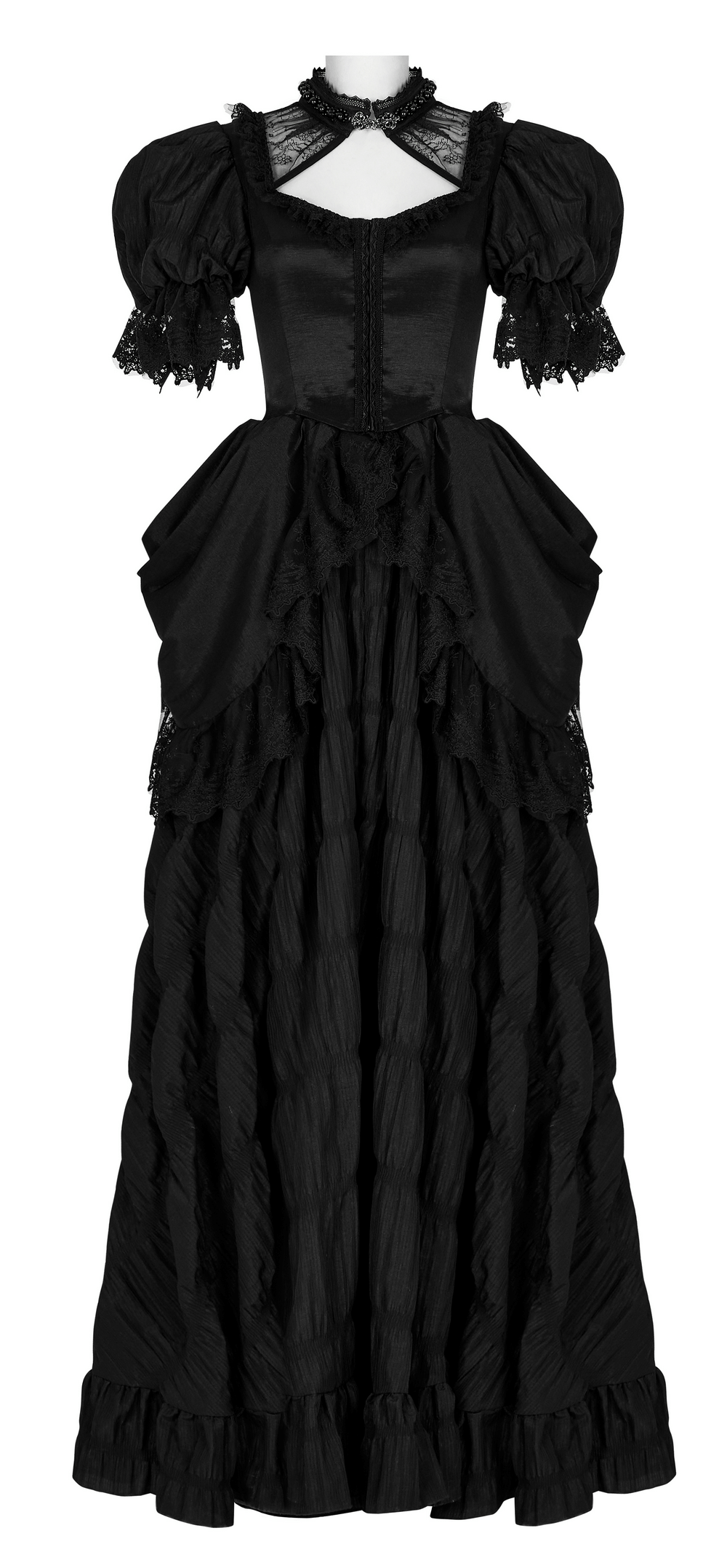 Elegant Victorian Gothic Lace Ruffles Evening Gown - image 4